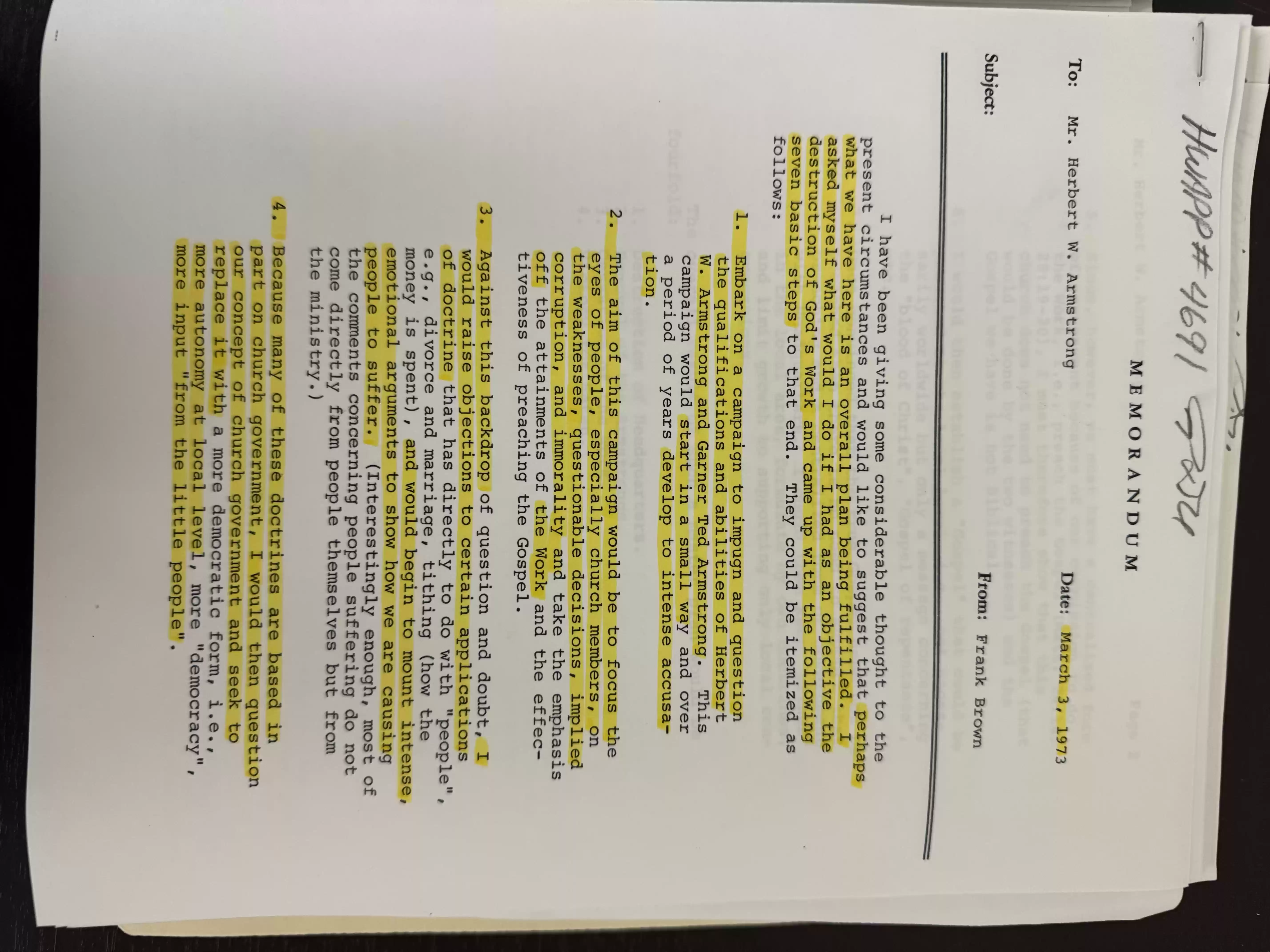 Memo F Brown to HWA, 3March1973